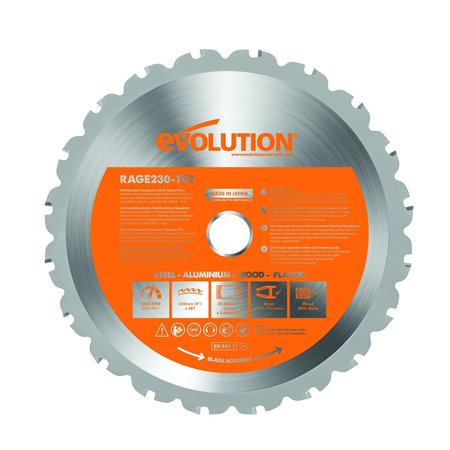 EVOLUTION 9-Inch Multi Material Blade with 1-Inch Arbor RAGE230BLADE